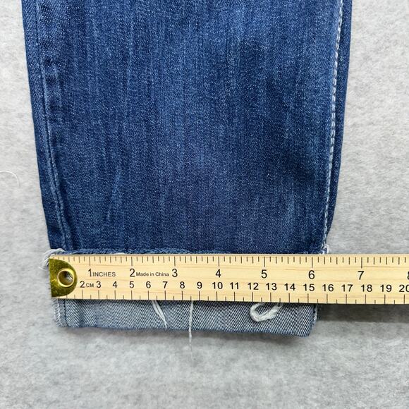 Ariya Jeans Cuffed Pants Women's 15/16 Blue Distressed Denim Lace Detail Raw Hem - Picture 11 of 11